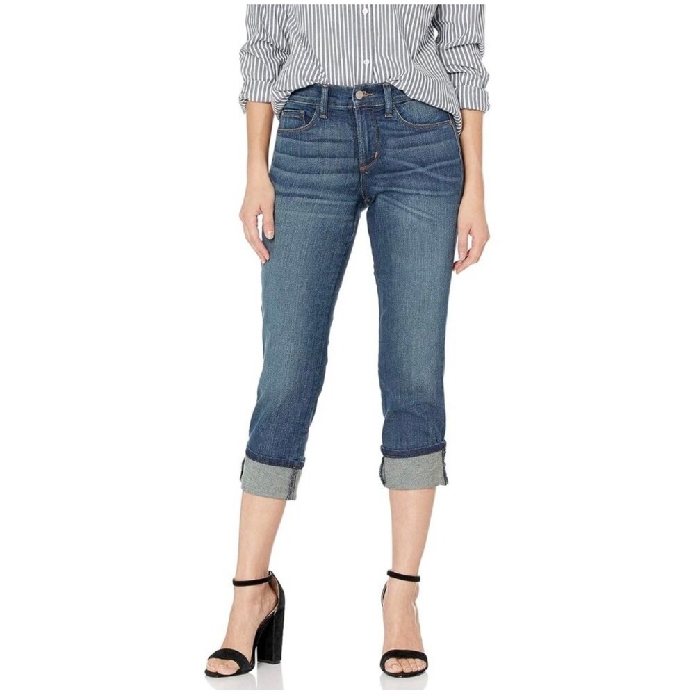NYDJ Dayla Wide Cuff Capri Jeans Womens Size 2 Medium Wash Denim Cropped Rolled